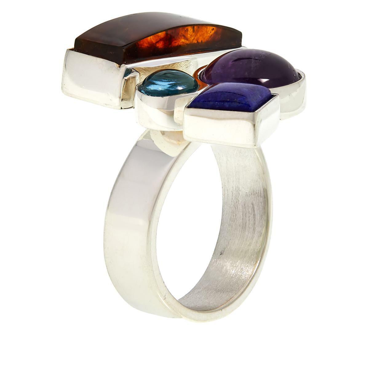 Jay King Gallery Collection Sterling Silver Multi-Color Multi-Gem Ring, Size 7