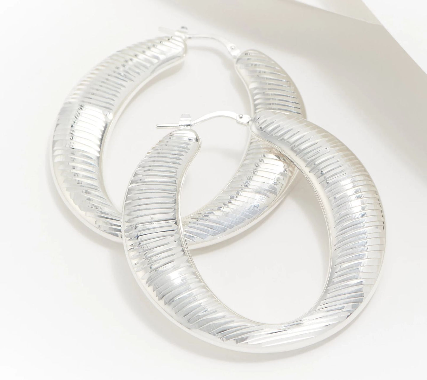UltraFine Silver Polished Horizontal Oval Hoop Earrings 1.75"
