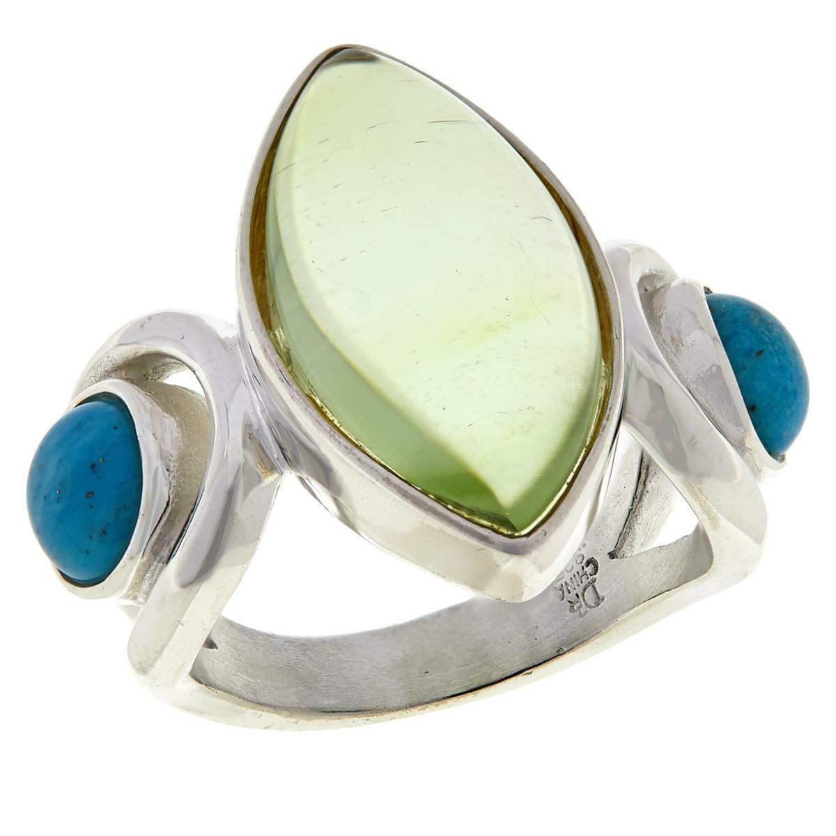 Jay King Sterling Silver Green Amber and Turquoise Ring, Size 7