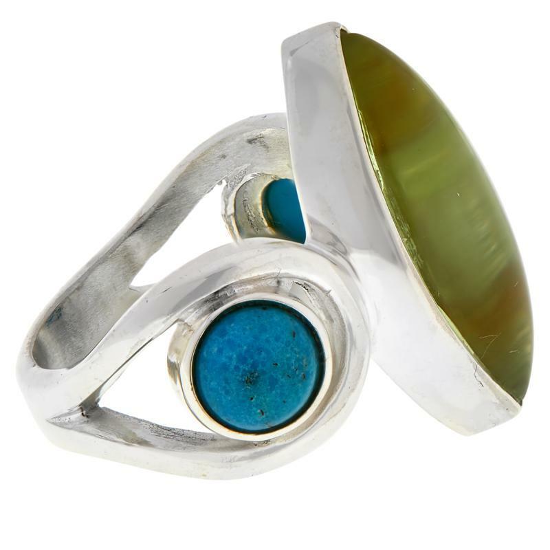 Jay King Sterling Silver Green Amber and Turquoise Ring, Size 8