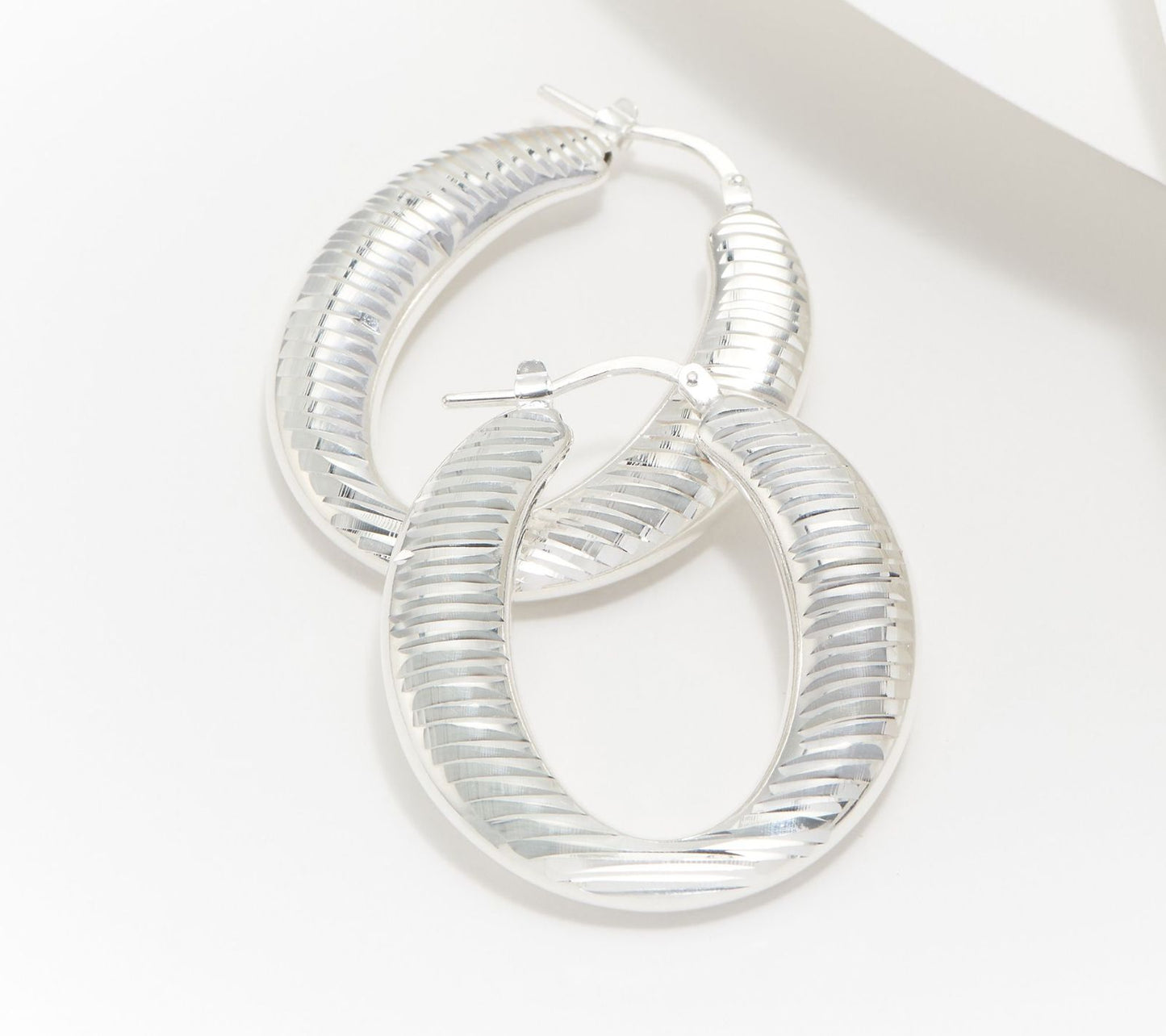 UltraFine Silver Polished Horizontal Oval Hoop Earrings 1.25"