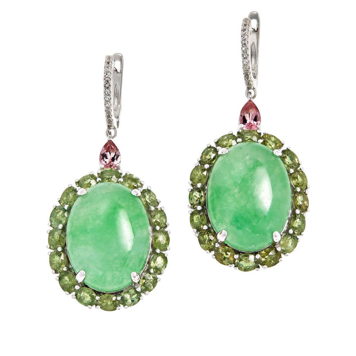Colleen Lopez Sterling Silver Milky Jade and Multi-Gemstone Drop Earrings