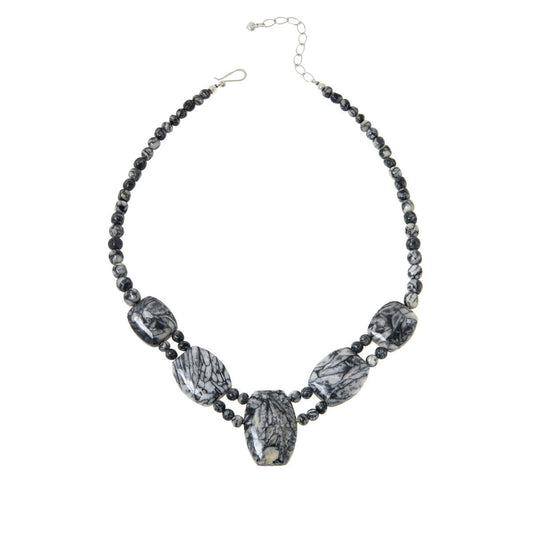 Jay King Sterling Silver 18" Black; White Pinolite Statement Necklace