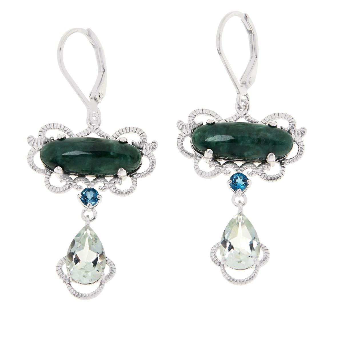 Jade of Yesteryear Sterling Silver Green Jade Drop Earrings