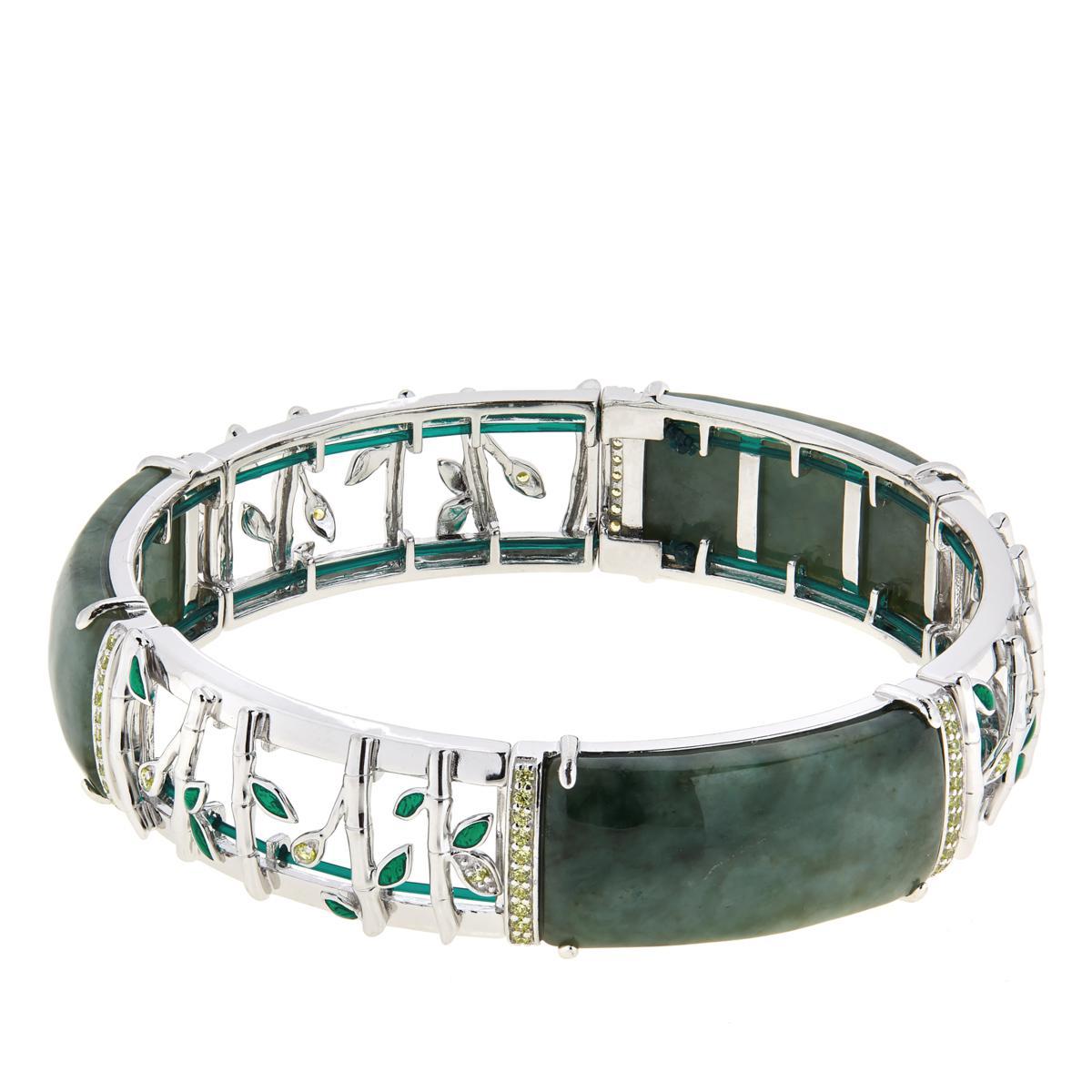 Jade of Yesteryear Sterling Silver 7-1/4" Green Jade Bangle Bracelet