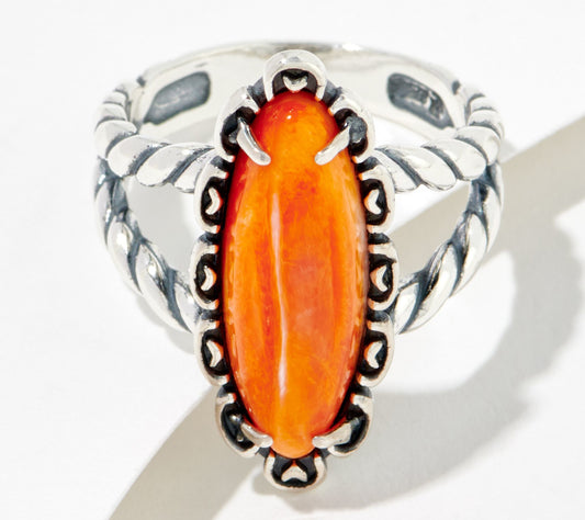 American West Size 7 Orange Spiny Shell Elongated Oval Ring