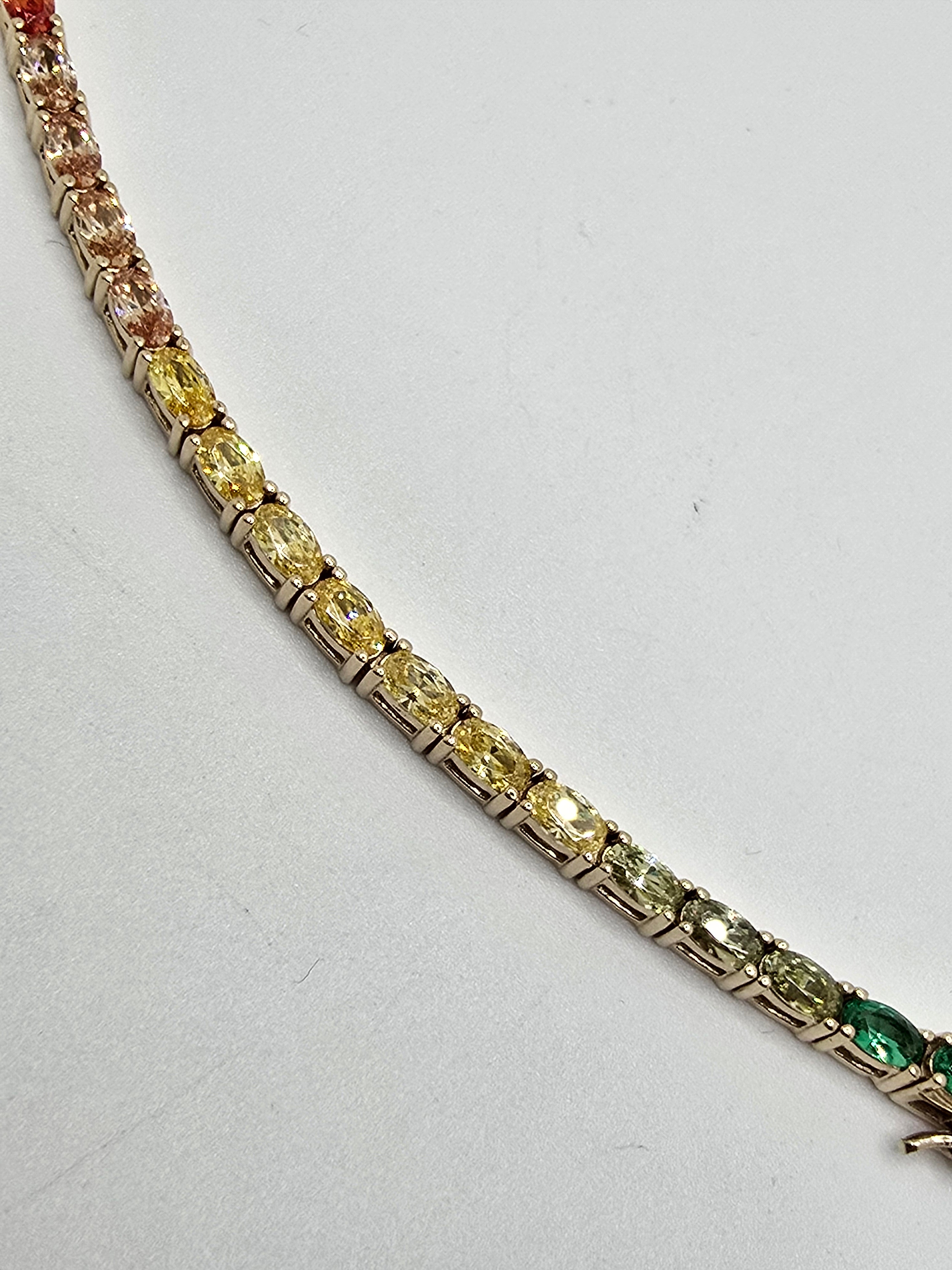 Absolute Sterling Silver Goldclad Simulated Colors of Sapphire Rainbow Line Necklace, 18"