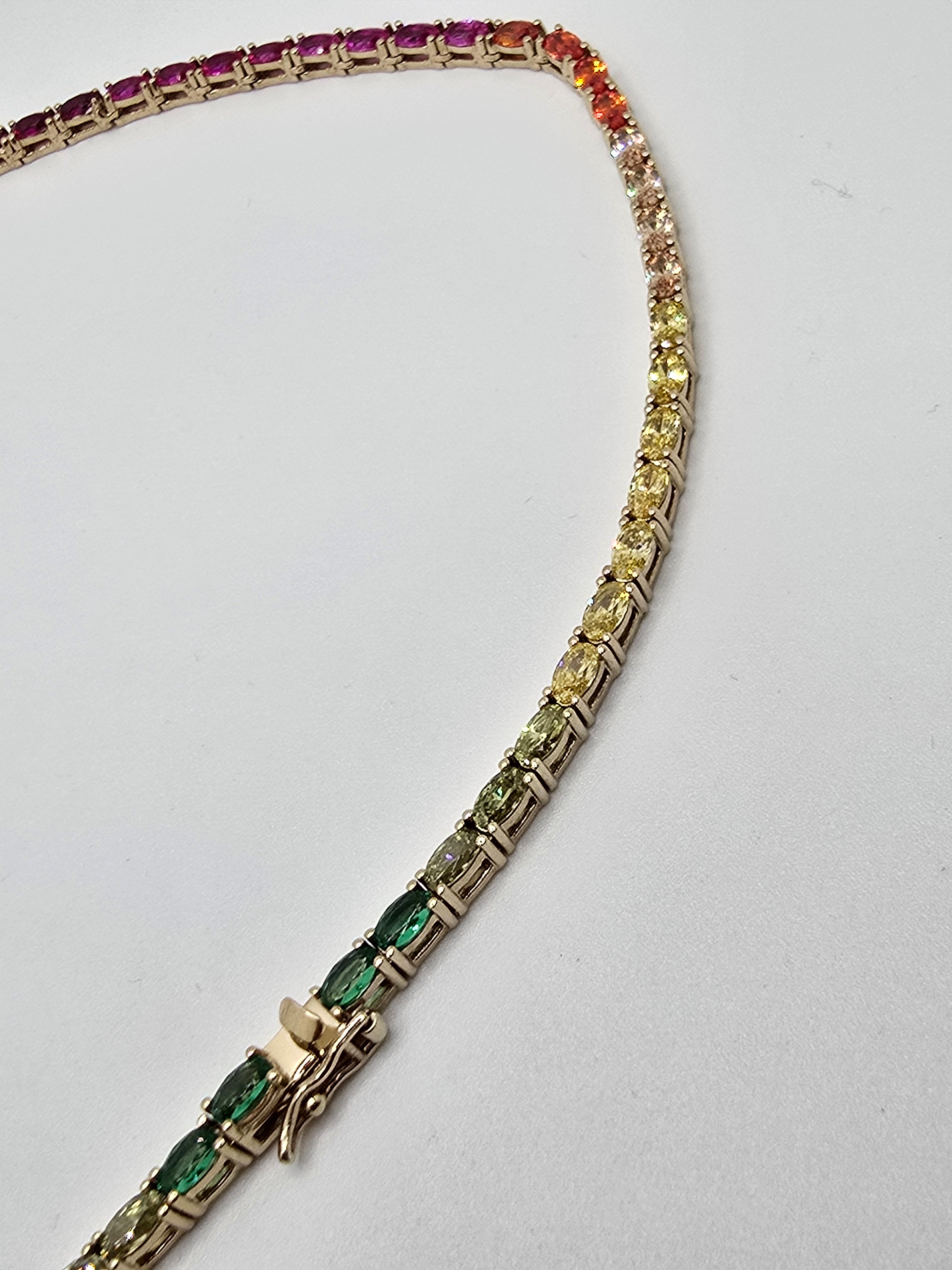 Absolute Sterling Silver Goldclad Simulated Colors of Sapphire Rainbow Line Necklace, 18"