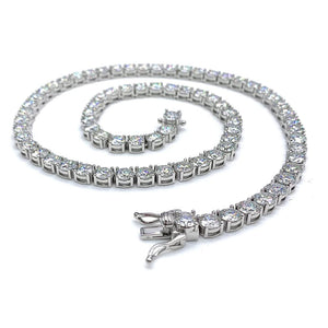Duhaas Collection Sterling Silver 925 5MM Round Cut Brilliant Moissanite VVS1 DEF Tennis Necklace 16” – 24” | Bracelet 7” – 8” | GRA Certified | Hip Hop Jewelry 14K White Gold Plated 16.5CTTW - 57.5CTTW