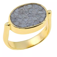 Joya Goldclad Sterling Silver White Deco Crushed Diamond Oval Ring Size 8