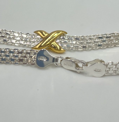 QVC Sterling Silver Two-tone "X" Mesh Bracelet, 8"