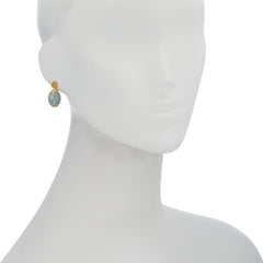 Jade of Yesteryear Gold Plated Happiness Oval Green Jade Drop Earrings 1"