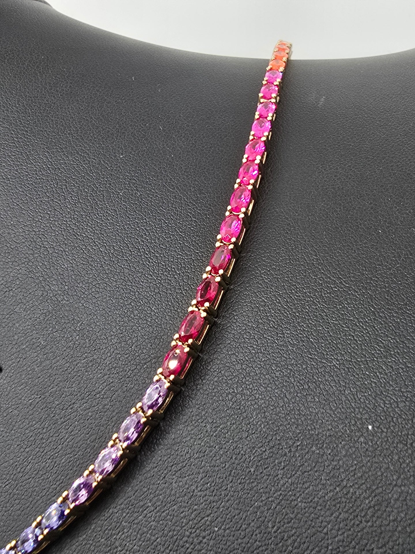 Absolute Sterling Silver Goldclad Simulated Colors of Sapphire Rainbow Line Necklace, 18"