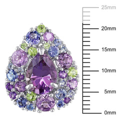 Stella Grace Sterling Silver Multi-Gemstone, Rose De France Cluster Stud Earrings