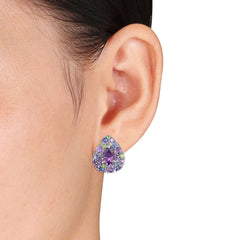 Stella Grace Sterling Silver Multi-Gemstone, Rose De France Cluster Stud Earrings