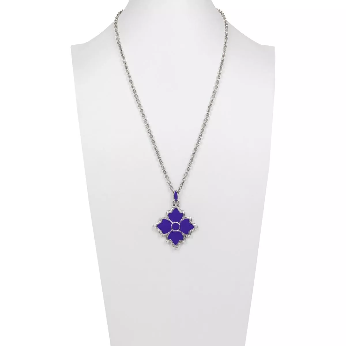 Patricia Nash Reversible Enamel Floret Drop Necklace Blue/Purple 27"