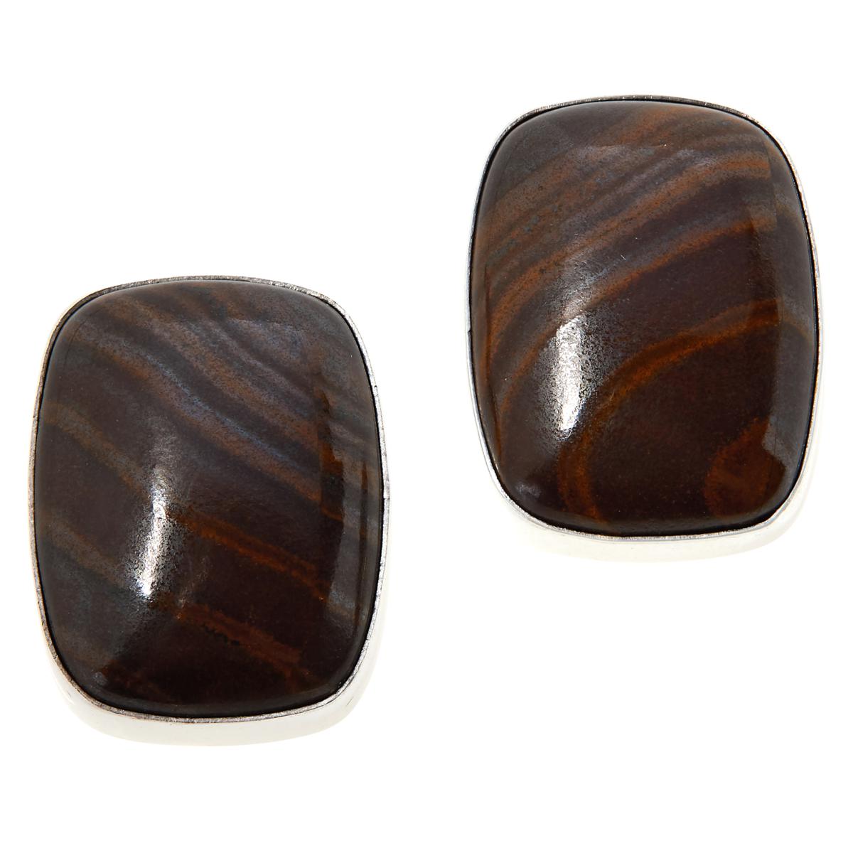 Jay King Sterling Silver Petrified Wood Stud Earrings.