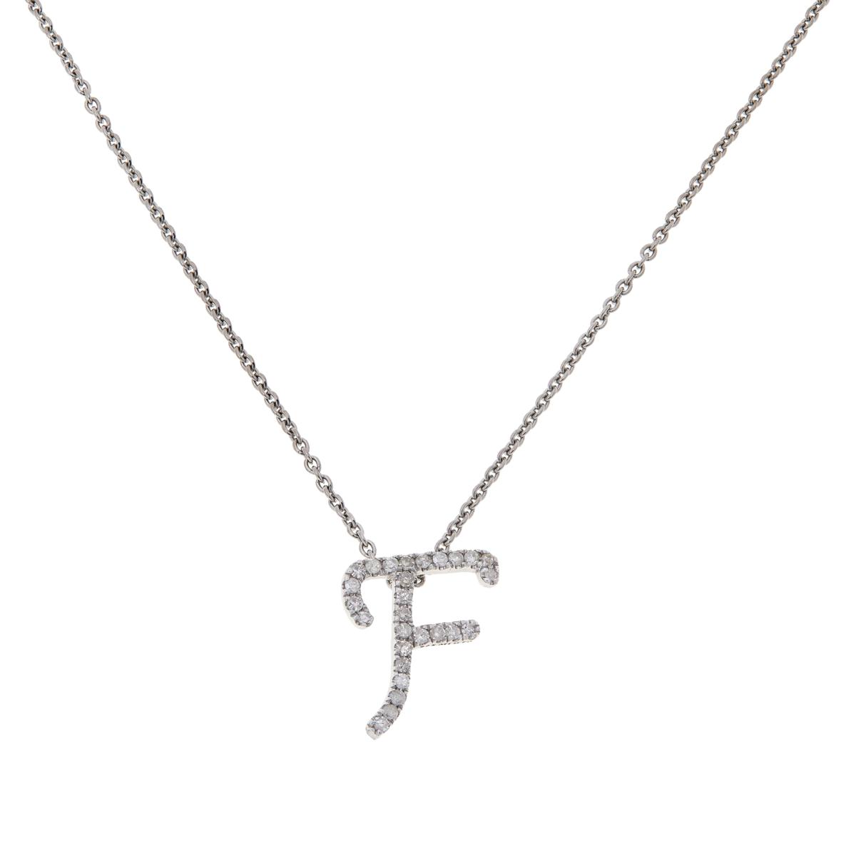 Colleen Lopez Sterling Silver  Clear Diamond "F" initial Necklace, 16"