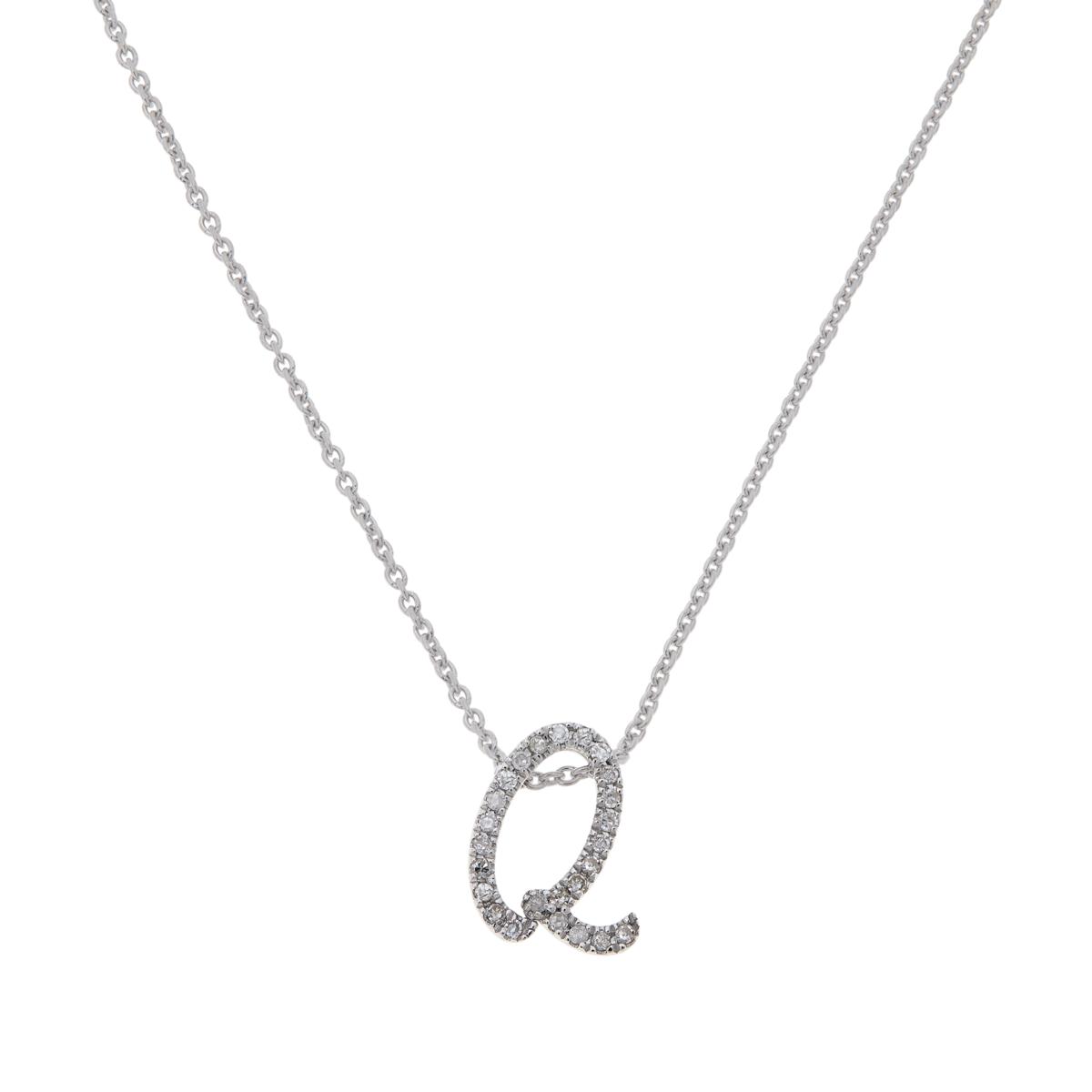 Colleen Lopez Sterling Silver  Clear Diamond "Q" initial Necklace, 16"