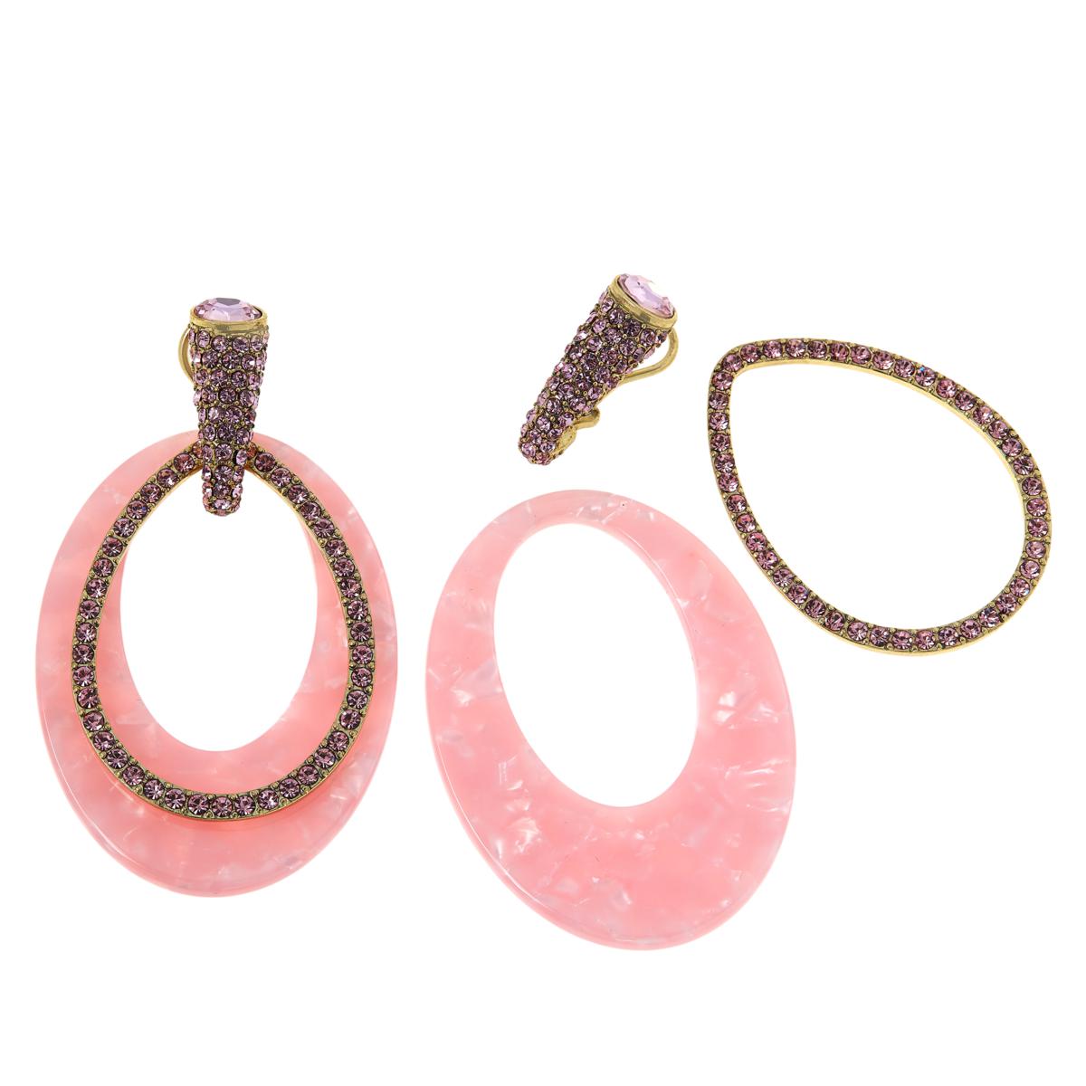 Heidi Daus "XL Hoops"  Pink Crystal-Encrusted Convertible Earrings, 3"