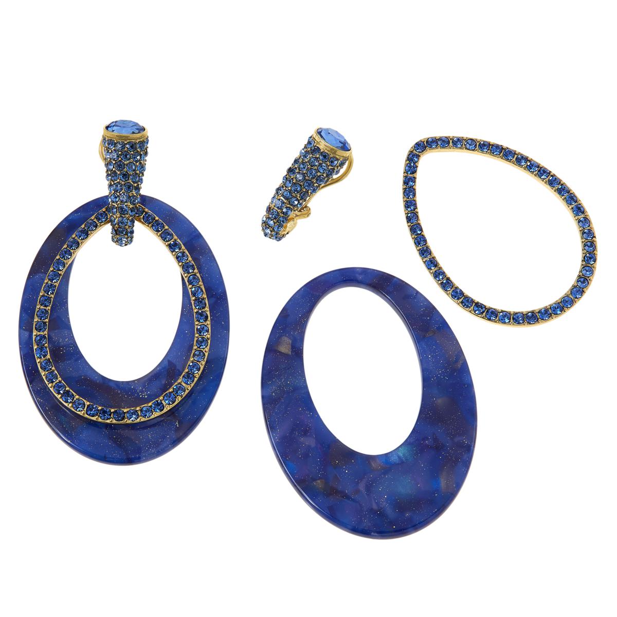 Heidi Daus "XL Hoops"  Blue Crystal-Encrusted Convertible Earrings, 3"