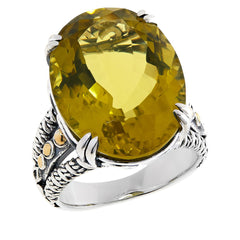 Anillo de cóctel solitario de cuarzo limón Bali RoManse de plata esterlina de 15 x 20, talla 11