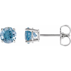 14K White Natural Aquamarine Stud Earrings