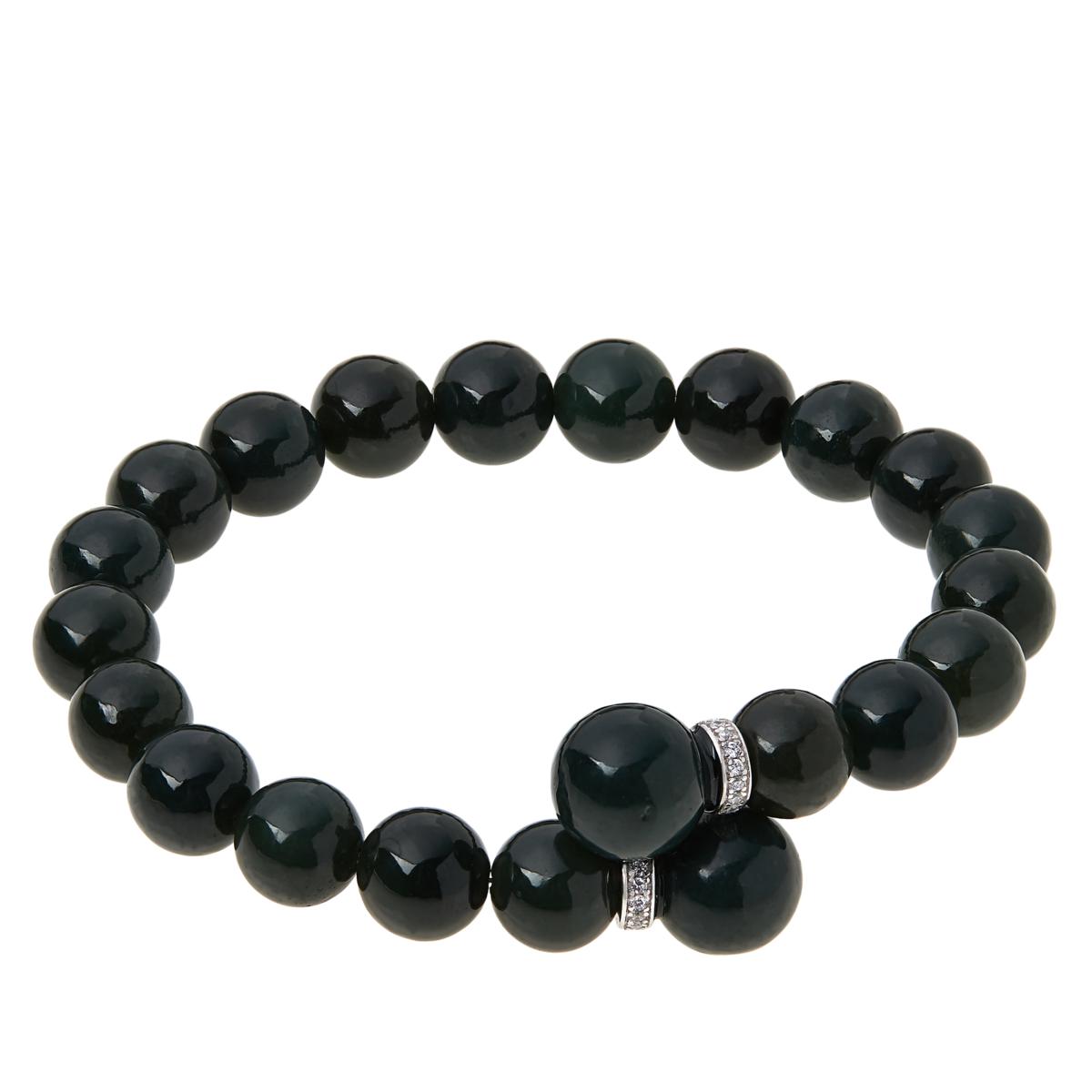 Jade of Yesteryear Nephrite Jade Beaded Bypass Bracelet