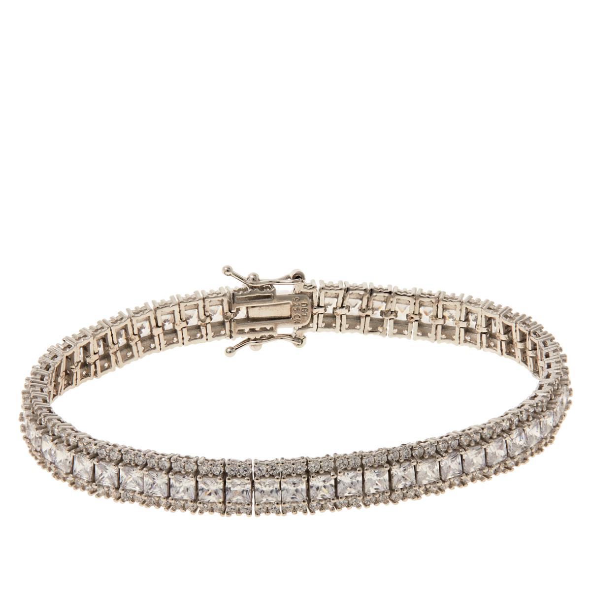 Absolute Sterling Silver Princess &Round Tennis Bracelet, 6-1/2"