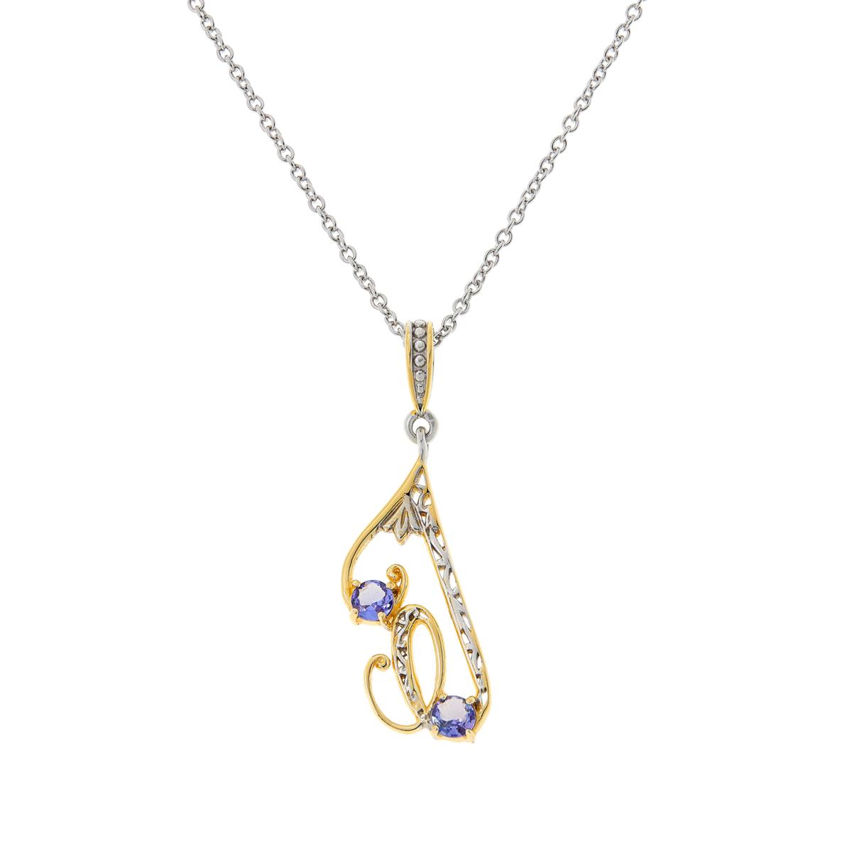 Colgante de tanzanita con inicial J en dos tonos de plata esterlina de Gems by Michael, 45,7 cm