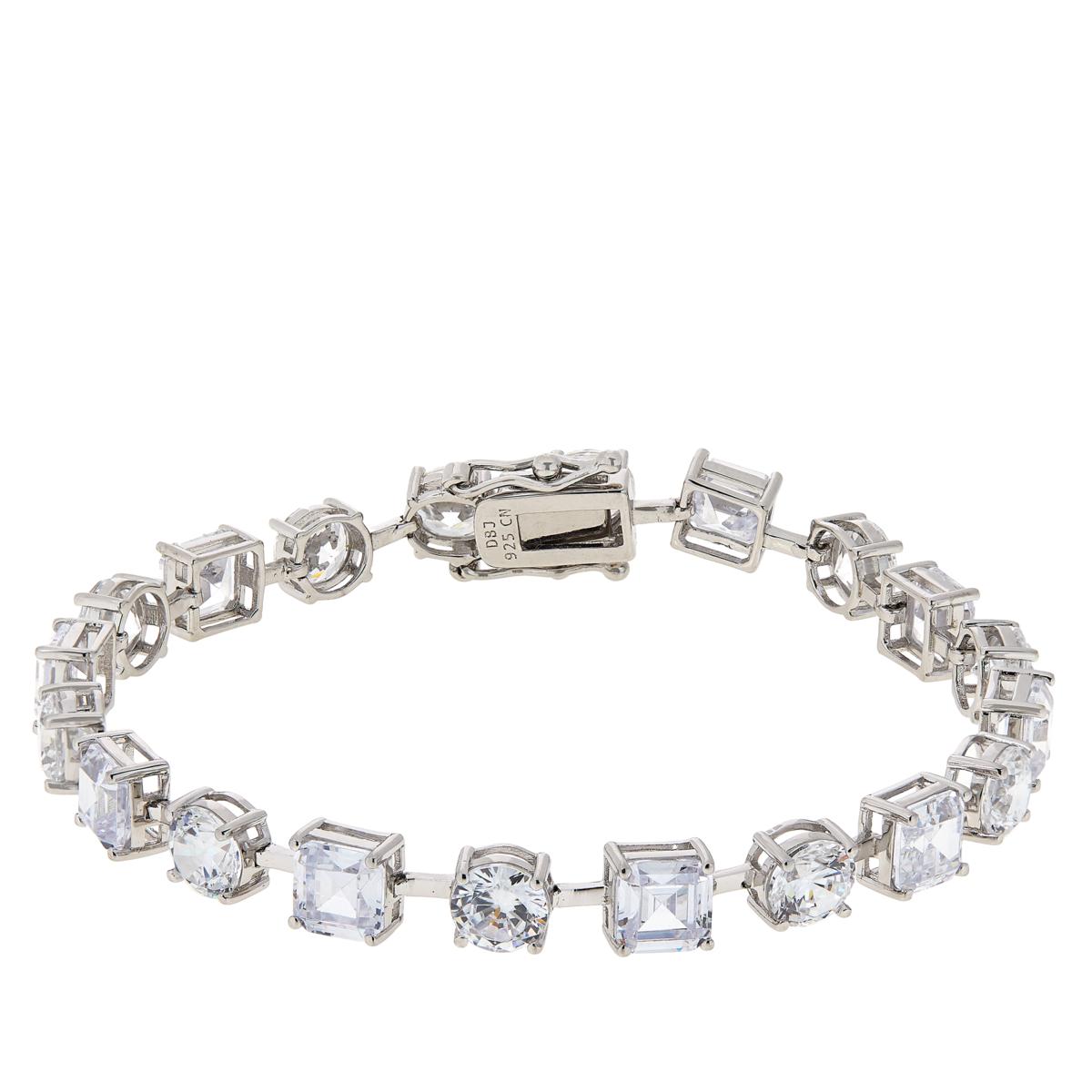 Absolute Sterling Silver Square/Round Tennis Bracelet, 6-1/4"