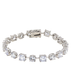 Absolute Sterling Silver Square/Round Tennis Bracelet, 6-1/4"
