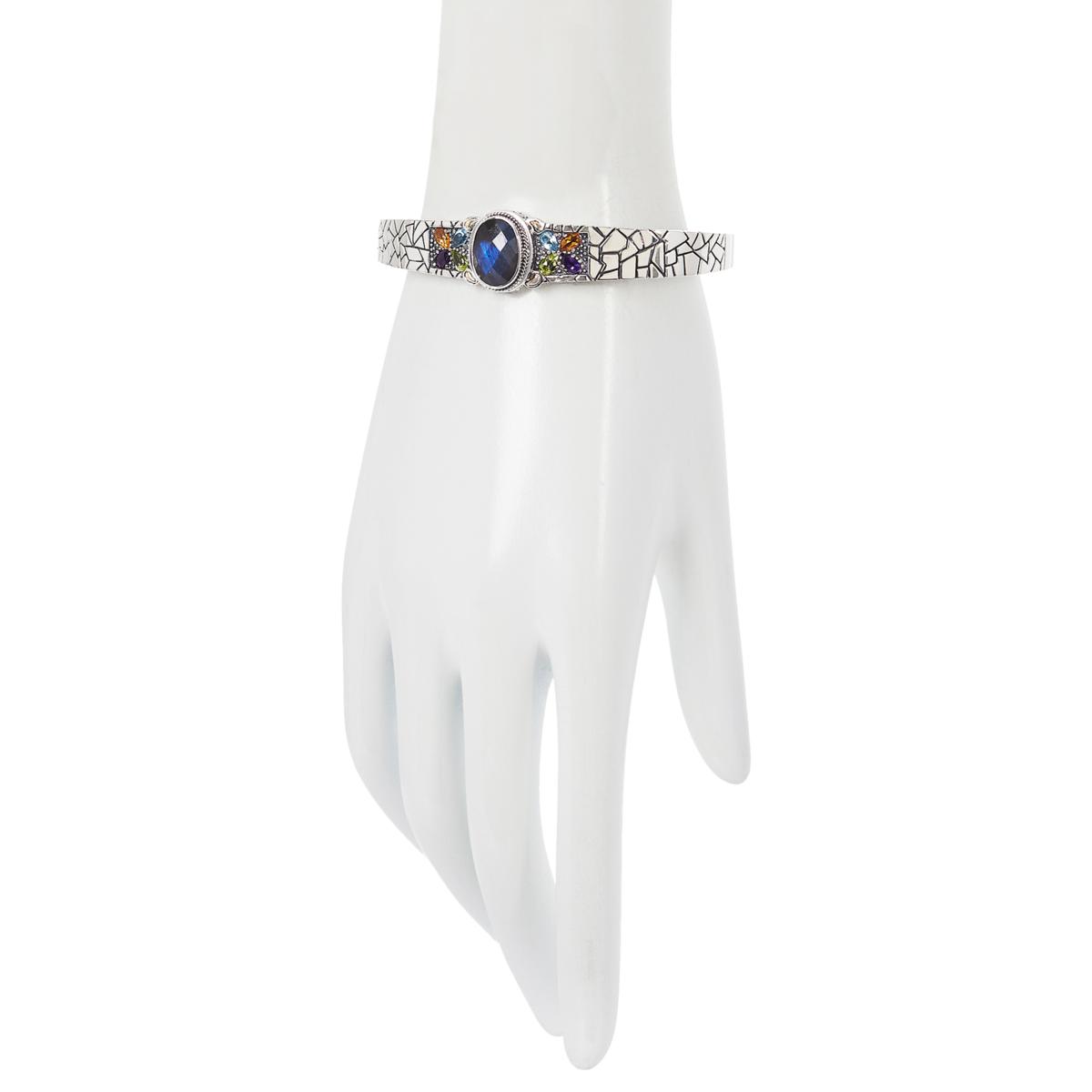 Brazalete Bali RoManse de plata esterlina con labradorita y múltiples gemas, 16,7 cm