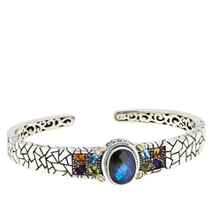 Brazalete Bali RoManse de plata esterlina con labradorita y múltiples gemas, 16,7 cm