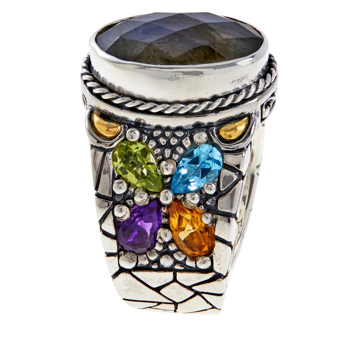 Bali RoManse Sterling Silver Labradorite and Multi- Gemstone Ring, Size 6