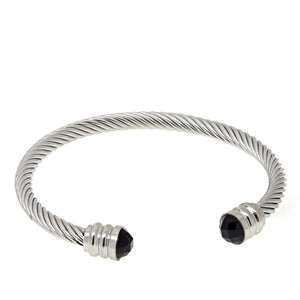 HSN Stainless Steel Faceted Cabochon Black Twisted Cable Bracelet, 7"[Lot of 5]