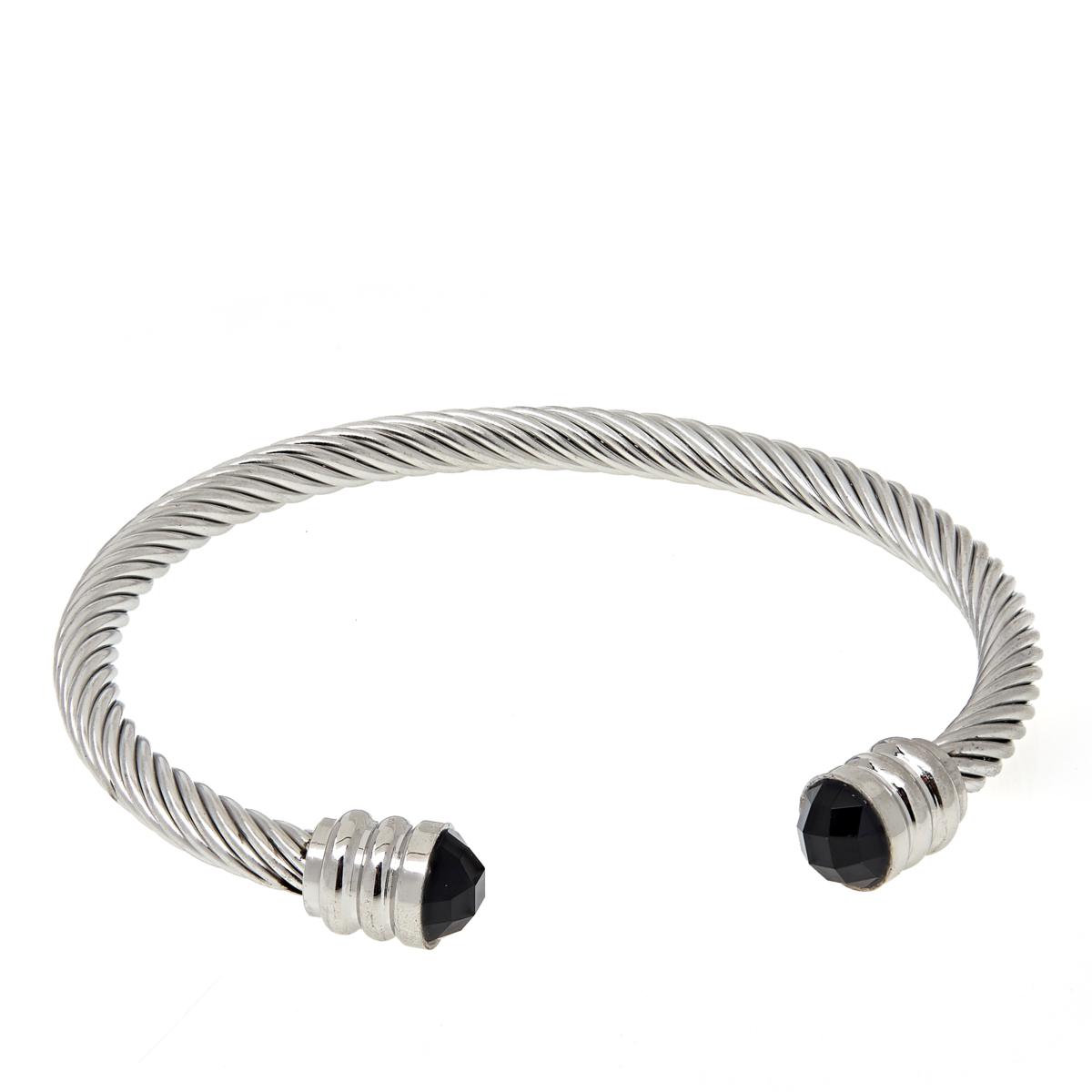 HSN Stainless Steel Faceted Cabochon Black Twisted Cable Bracelet, 7"[Lot of 5]