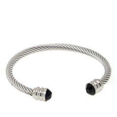 HSN Stainless Steel Faceted Cabochon Black Twisted Cable Bracelet, 7"[Lot of 5]
