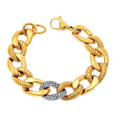 HSN Stainless Steel Goldtone Chunky Chain Pave Bracelet. 7-1/4