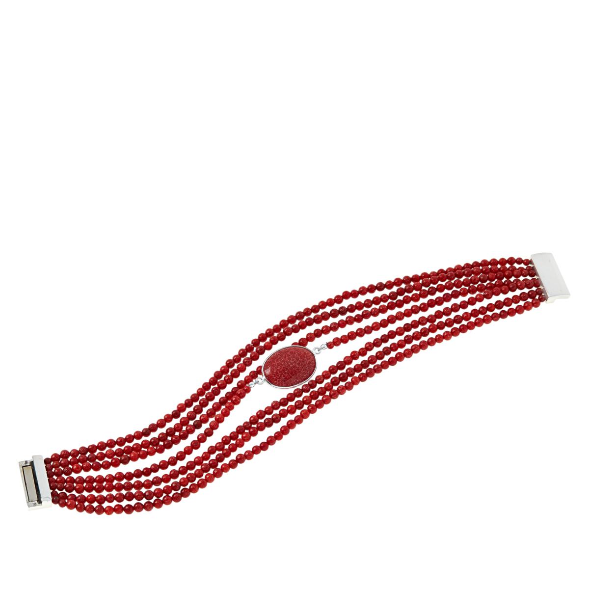 Pulsera magnética de 7 hilos en capas de plata esterlina con coral rojo de Jay King, 16,7 cm