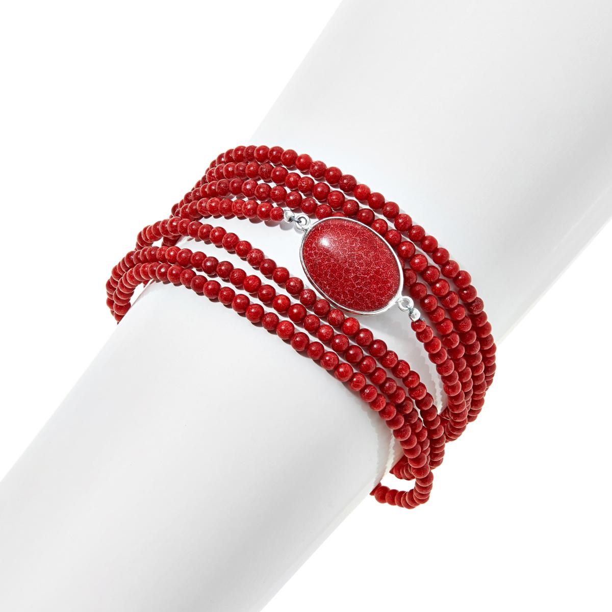 Pulsera magnética de 7 hilos en capas de plata esterlina con coral rojo de Jay King, 16,7 cm
