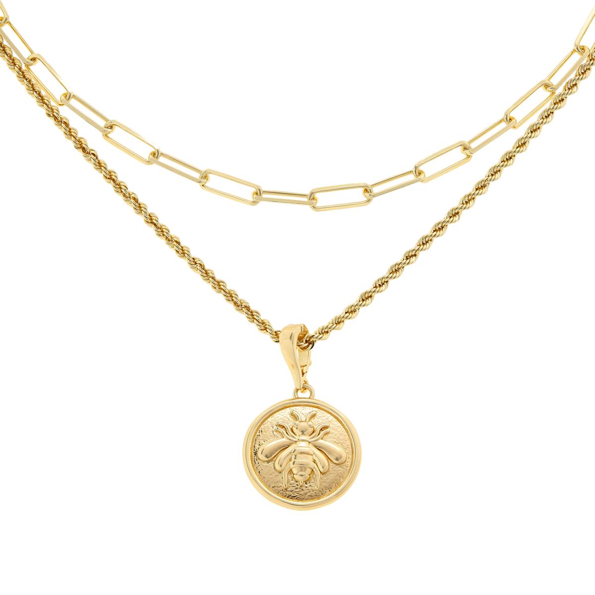 Bellezza Bronze Paperclip & Rope  "Bee" Pendant Necklaces, 18"/20"