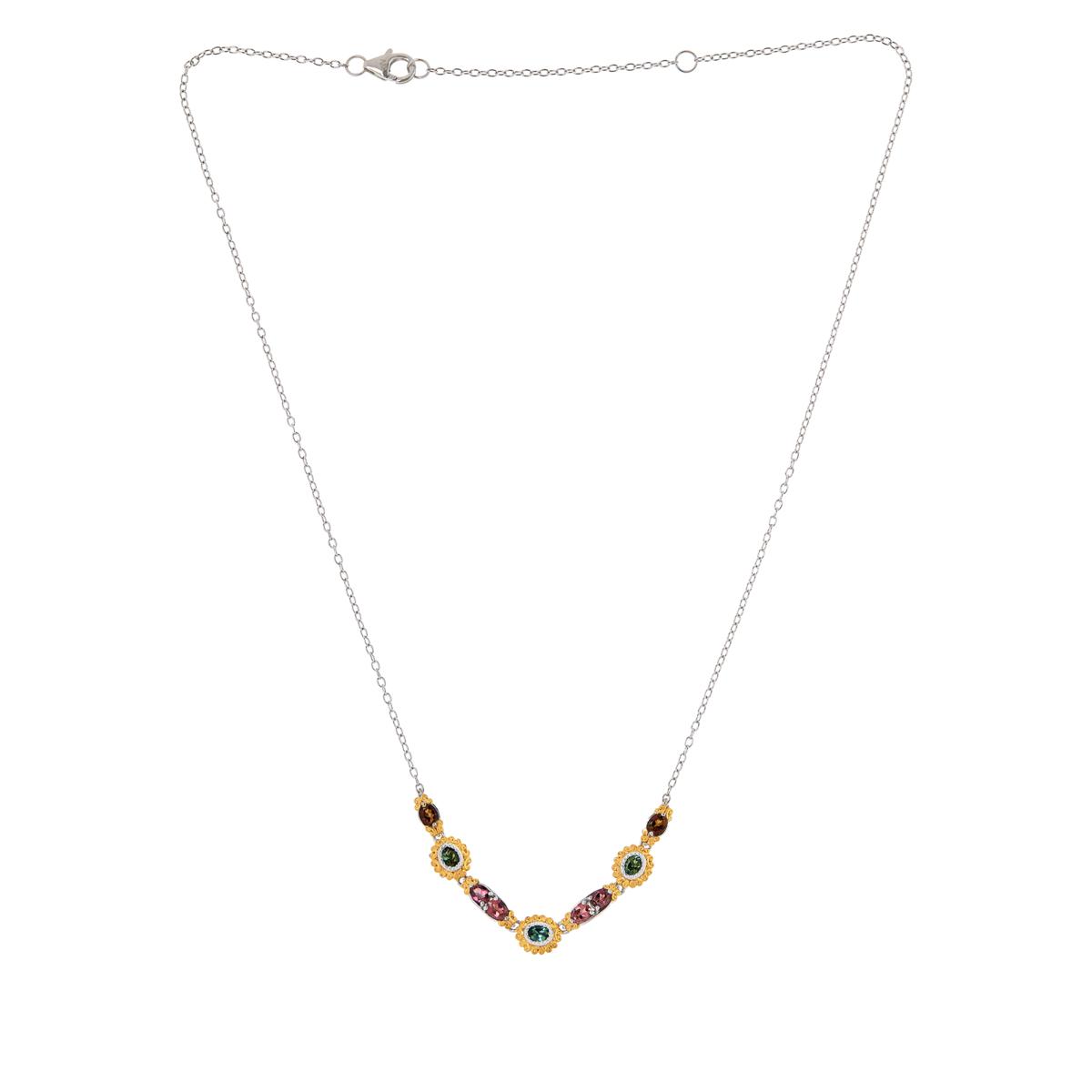 Gems By Michael Sterling Silver Multicolor Tourmaline Station Necklace, 18"