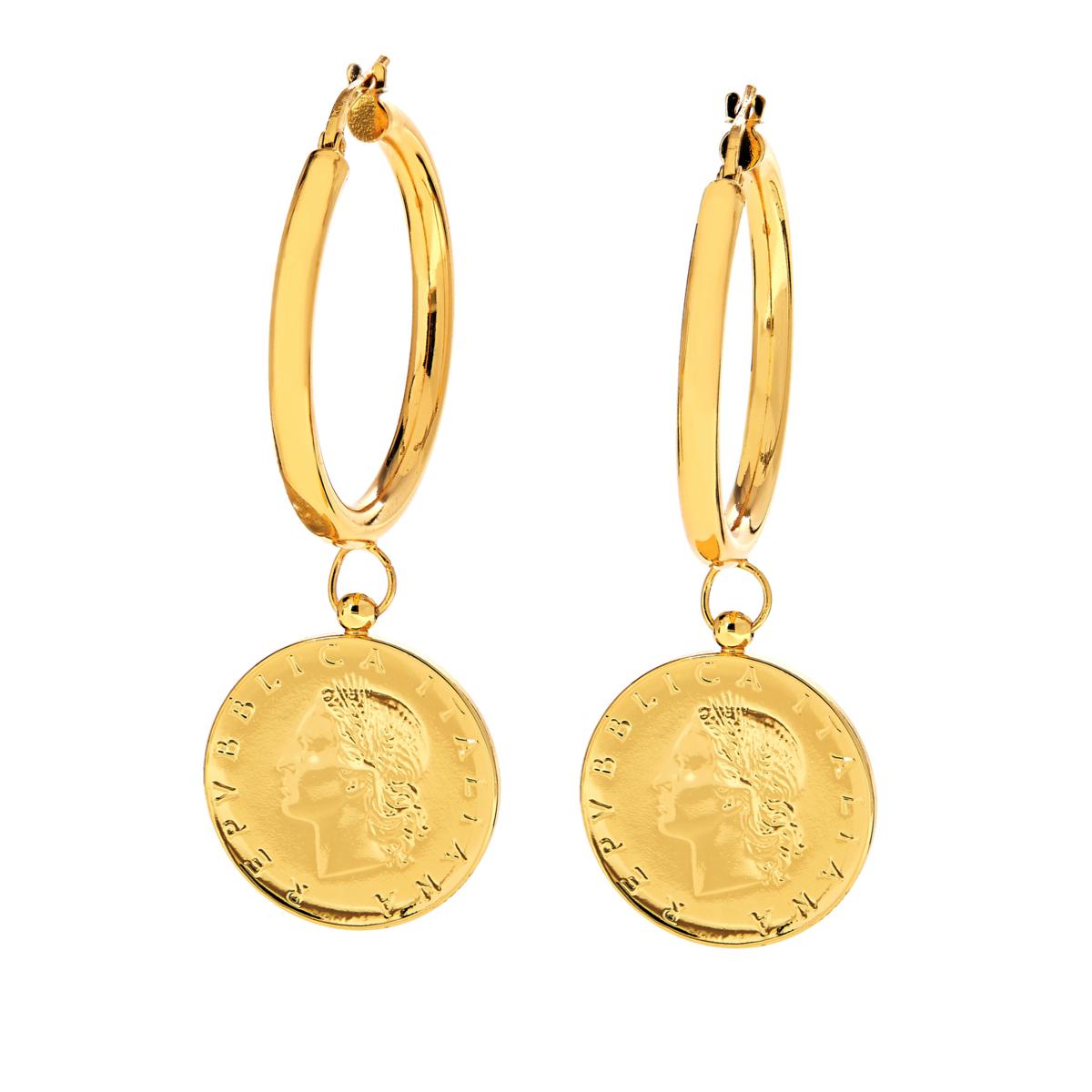 Bellezza Bronze Lira Drop Hoop Earrings,