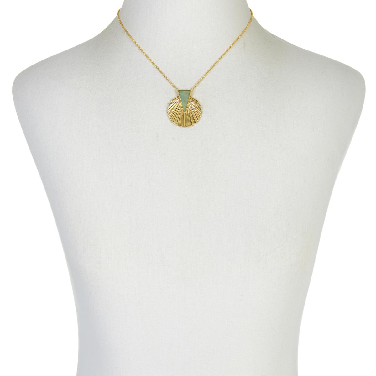 Jade of Yesteryear Sterling Silver Goldclad Green Jade Sunburst Pendant Necklace, 18"+2"