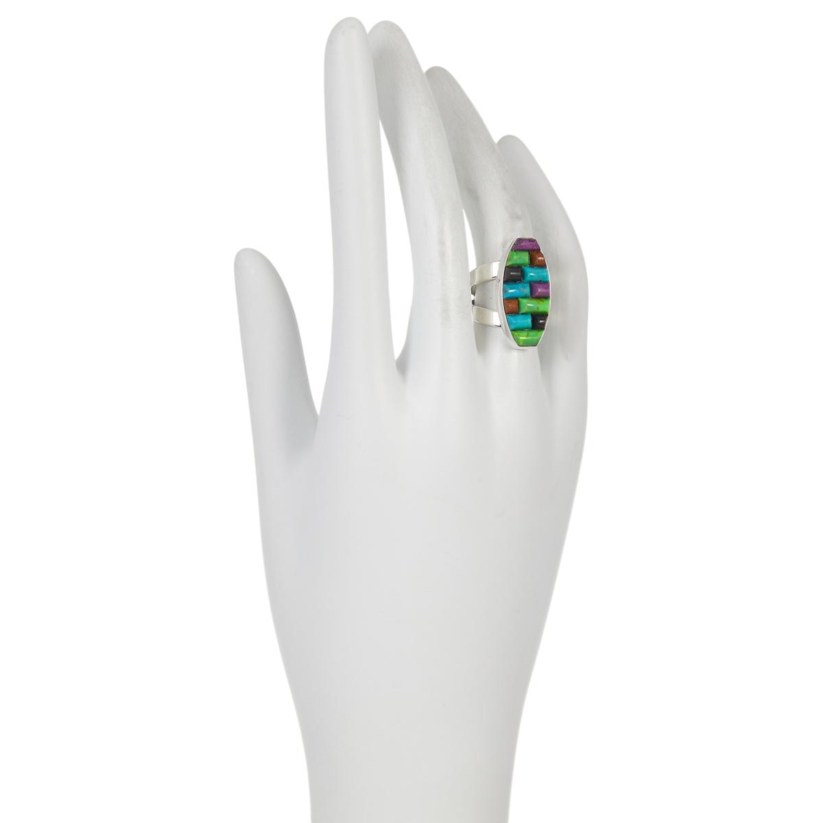 Jay King Multicolor Turquoise Inlay Sterling Silver Cocktail Ring Size 6
