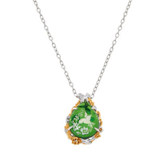 Collar con colgante de ámbar verde tallado en plata de ley vermeil de Gems By Michael, 45,7 cm