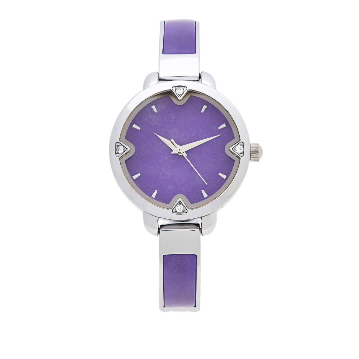 Jade of Yesteryear Silvertone Purple Jade Cuff Watch, 7-1/4"