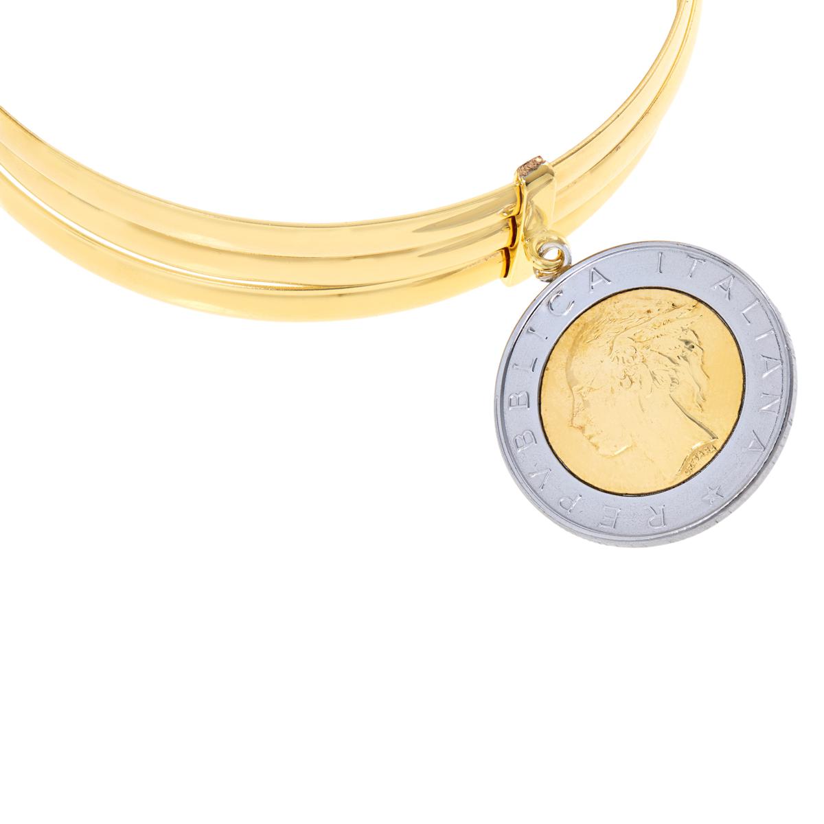 Bellezza Bronze 500 Lira Coin  3Layer Bangle Bracelet, 8-1/4"