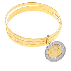 Bellezza Bronze 500 Lira Coin  3Layer Bangle Bracelet, 8-1/4"